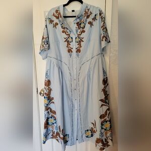 Floral Blue And Brown Dress